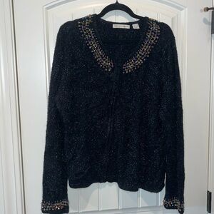 black metallic zip Marisa Christina sweater beautiful multicolor beads XL